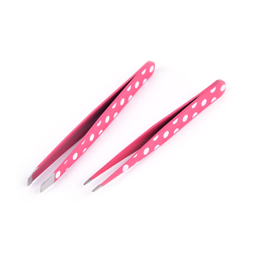 2 unids/set de pinzas para depilación de cejas, pinzas para cejas, herramientas de maquillaje de belleza, pinzas de acero inoxidable con puntos rojos