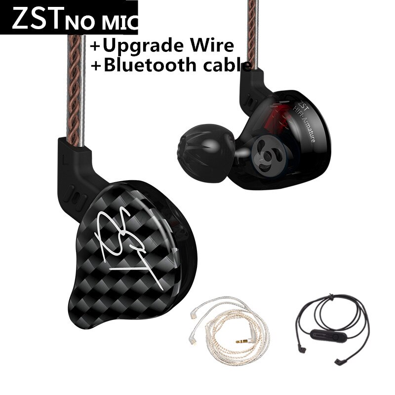 KZ-auriculares ZST DD + BA de graves pesados, cascos HiFi de 4 núcleos con Control de música, cable Bluetooth reemplazable ZSN AS10 ES4: black silver BT