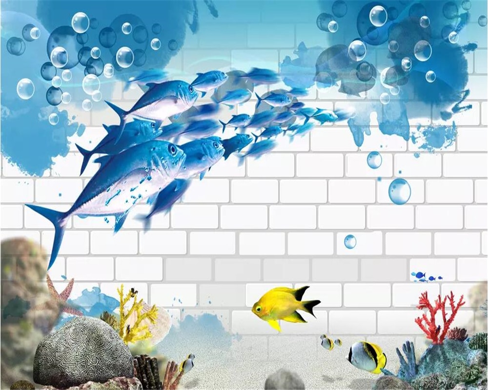 Beibehang Muurschildering behang, verse bakstenen muur, onderwater wereld, haai, mooie kinderkamer, kinderkamer muurschildering 3d behang