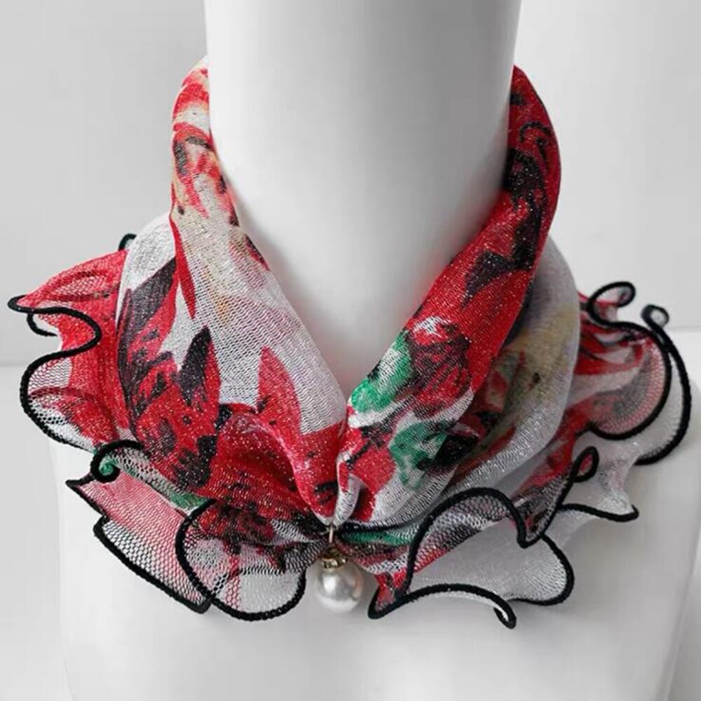 Lace Pearls Scarf Wood Ears Gold Thread Lace Variety Lady Neck Hair Chiffon Scarves Soft Spring Summer Scarf Mother's Day: 12
