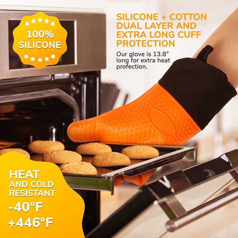 Lange tykke silikonehandsker varmebestandig skridsikker mikrobølgeovn luffer køkken bbq bagning madlavning lærred syning ovn handsker