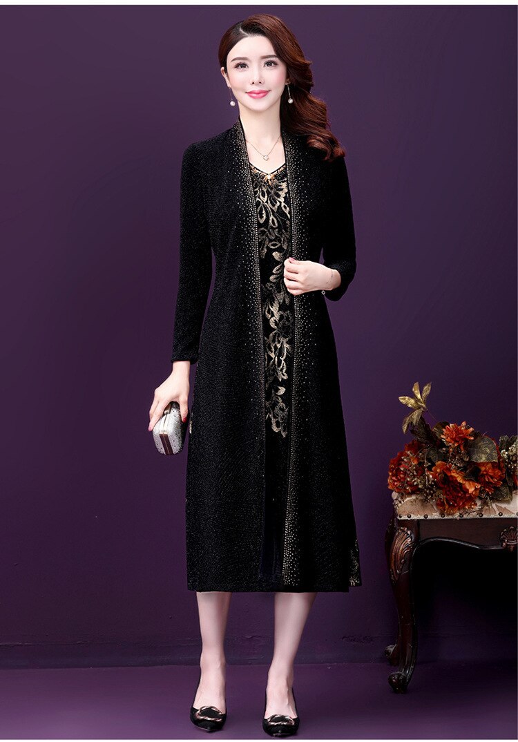 Jurk Pakken Voor Vrouwen Formele Bruiloft Gast Dragen Bruidegom Bridal Moeder Lange Blazer Jas Tweedelige Set Vintage Kleding Plus size: black / XL