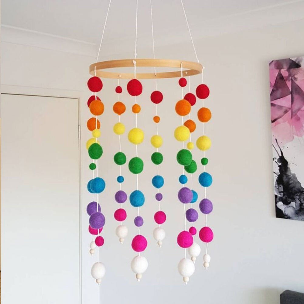 Handmade Durable Nursery Beautiful Bed Hanging Wooden Decoration Kids Room Felt Ball Photo Props Baby Wind Chimes Craft: D