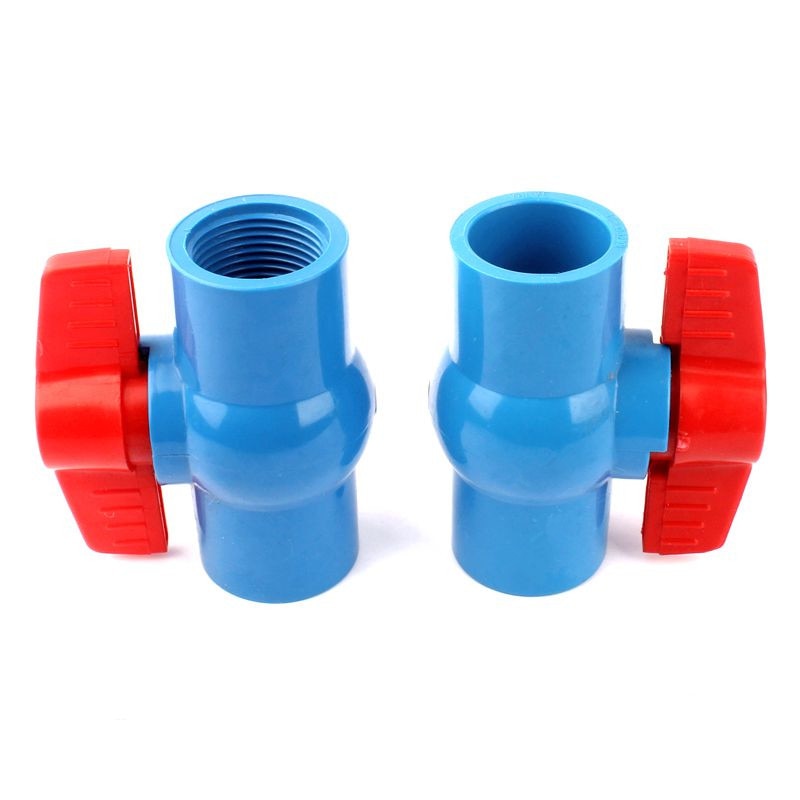 Inner Diameter 1" Female/32mm Socket Straight Trough Ball Valve Blue PVC Red Switch Ball Valve Garden Water Irrigation Fittings
