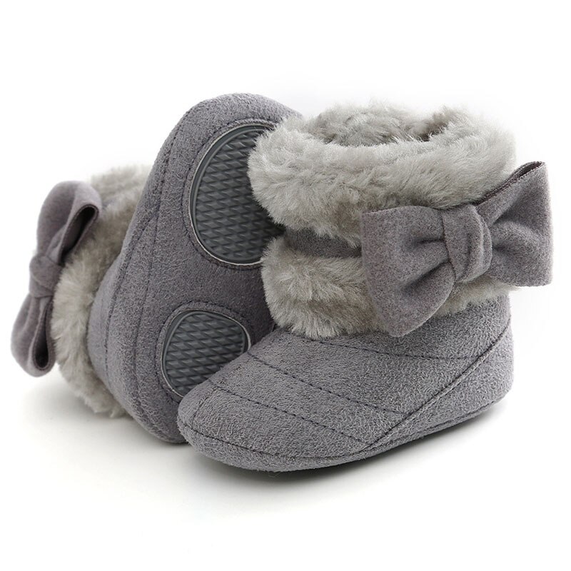 0-18M Newborn Winter Baby Shoes Snow Boots For Girls Footwear Bow-knot Button Plush Ankle Warm Toddler Shoes Baby Boots Non-slip