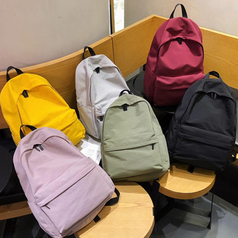 2020 nova sólida lona mochila para adolescentes mulheres casuais grande capacidade saco de escola simples faculdade vento mochila viagem