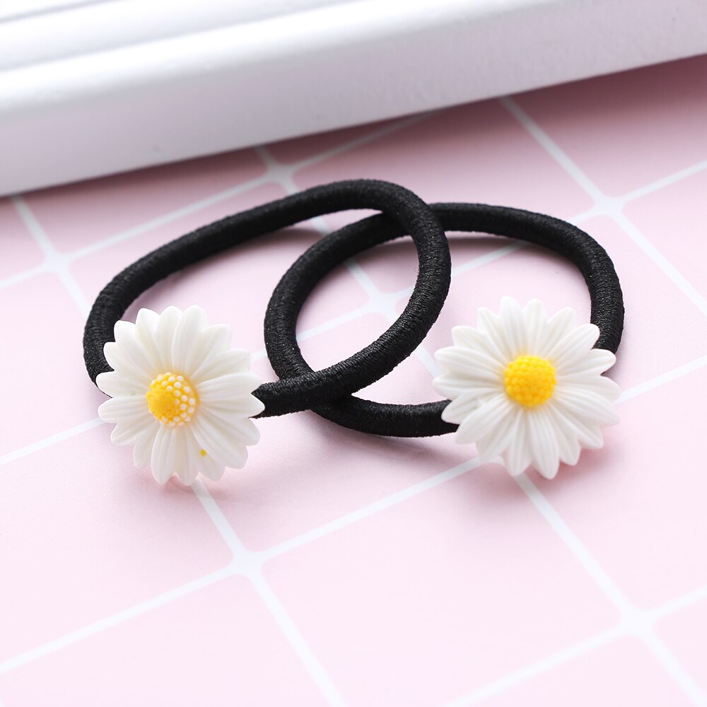 2Pcs Mini Daisy Flower Sweet Hair Clip Ring Elastic Rope Bands HairPins Ponytail Girls Kids Hairband Hair Accessories