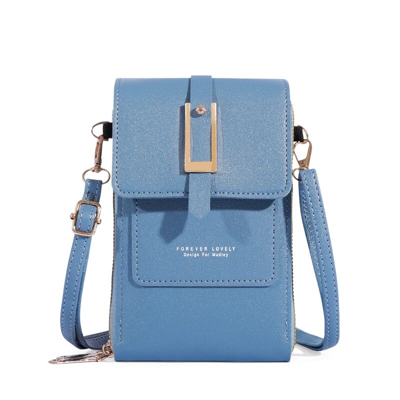 Touch Screen Mobile Phone Bag, Mini Flap Crossbody Bag, Faux Leather Purse, Vertical Wallet With Card Slots: Blue