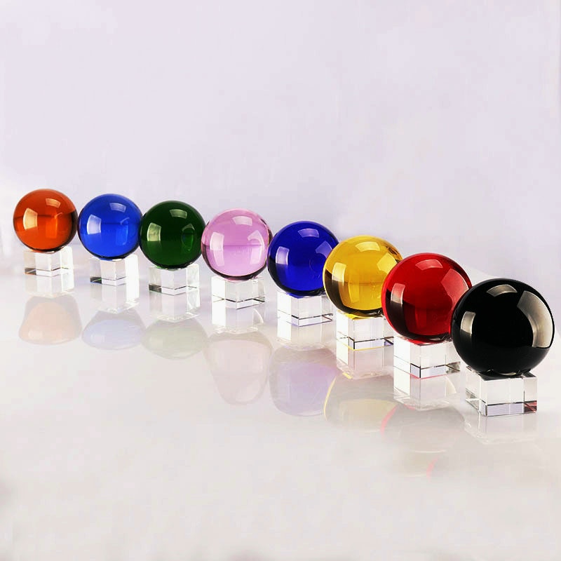 Kleurrijke 30mm crystal ball met base fotografische ornament magic glazen bol voor souvenir woondecoratie