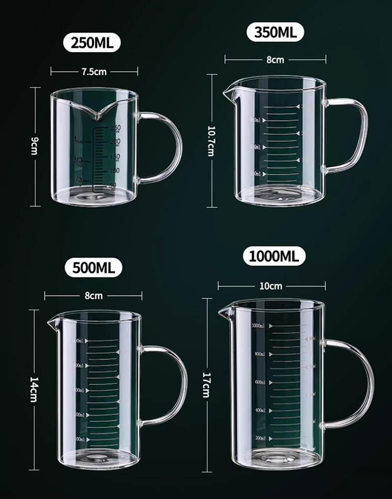 1pcs Glazen Maatbeker Met Handvat hittebestendig Laboratorium Beker Keuken Melk Koffie Maatbeker 250/350/500/1000ml