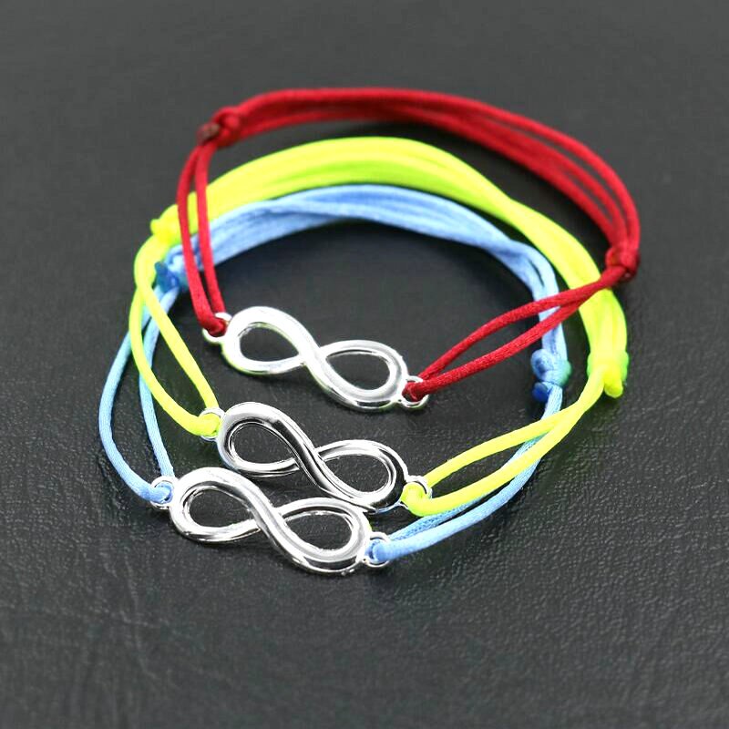 Mujeres afortunadas de Color plata infinito encanto 8 hombres pulsera hilo de cuerda roja cuerdas Chakra pulseras para niño niñas niños de los Amantes