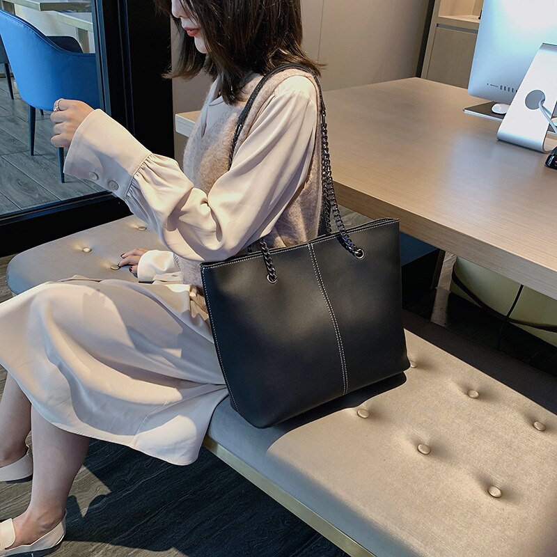 Grote tassen voor vrouwen, grote capaciteit, boodschappentas, zwarte leren schoudertas, casual dames shopper handtas