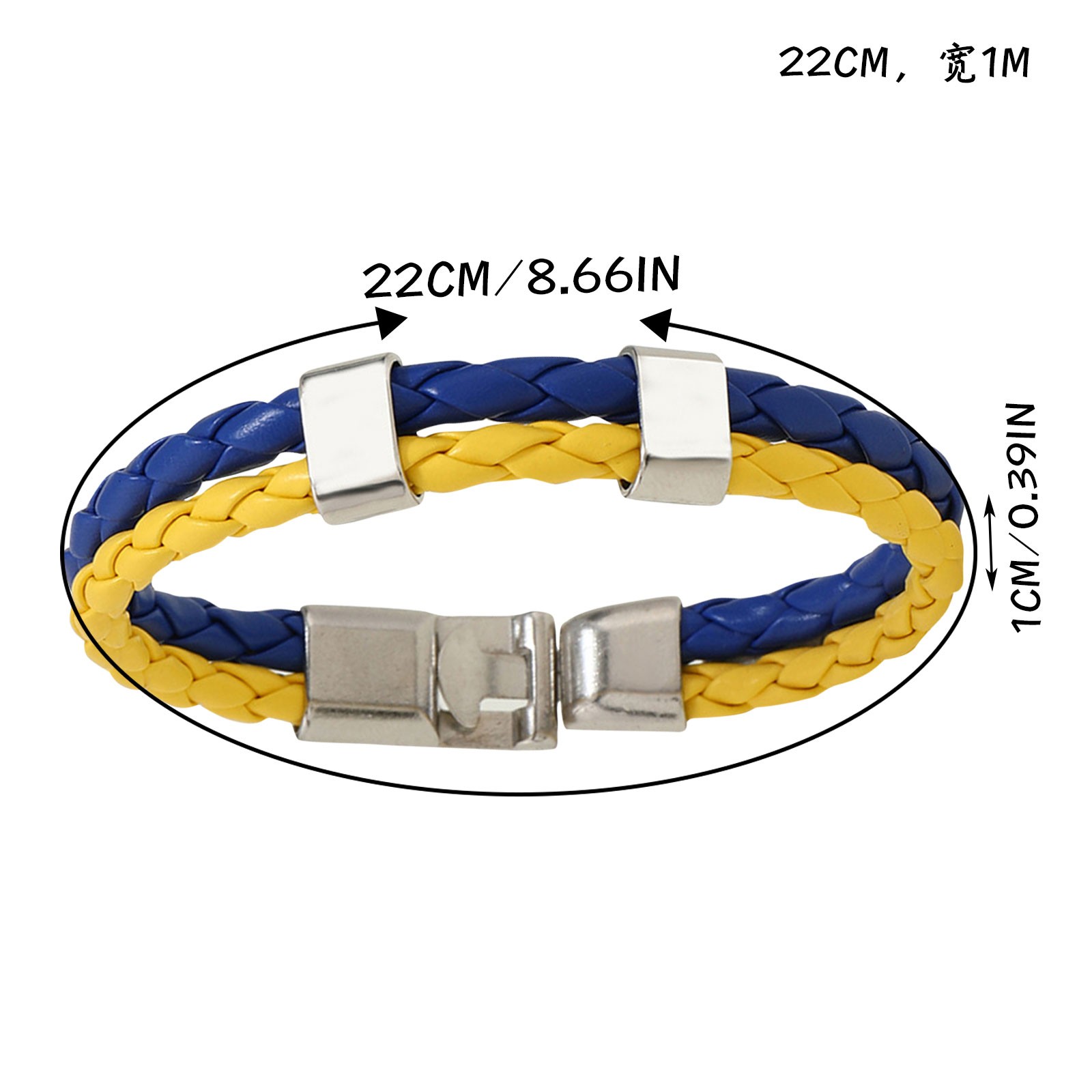 Oekraïense armband, #39 , heren- en #39 van pu-legering, bedelarmband met kleurblokken in blauw en geel.