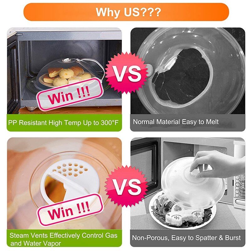 Microwave Splatter Cover-2 Pack, Microwave Cover For Foods, Microwave Plate Cover Guard Lid With Adjustable Steam Vents