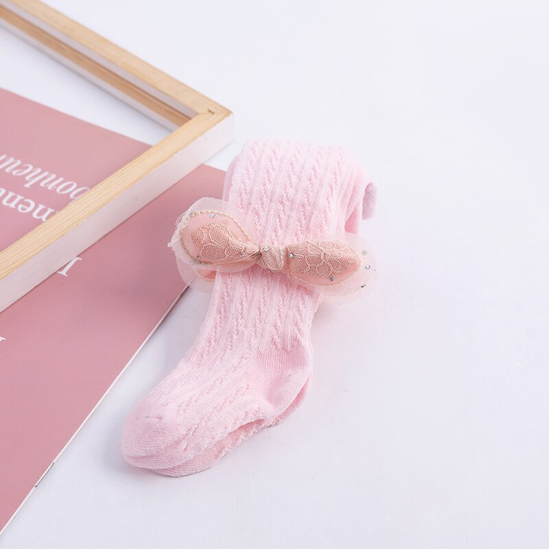 Collants princesse pour enfants, maille d'été, mignons, rose, nœud papillon, pour bébés filles, anti-moustiques, creux, anti-arrachage, à rayures pour nourrissons: Rose / L