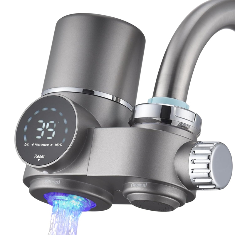 Waterfilter voor kraanmontage, waterzuiveraar met led-display voor het verminderen van lood, chloor en zware metalen, waterfilter voor de wastafel