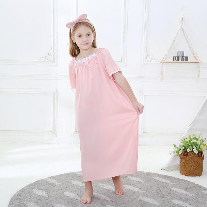 Chemise de nuit longue en coton pour filles, pyjama ample, à manches courtes, printemps-été, pour enfants, Service à domicile,: Rose / 8