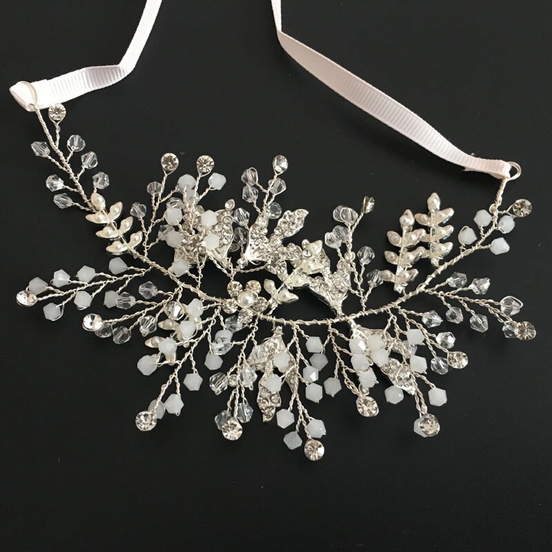 SLBRIDAL srebrny kolor różany złoty kryształki górskie ślubne akcesoria do włosów stroik wianek dla panny młodej druhny kobiety biżuteria: 4640 Silver