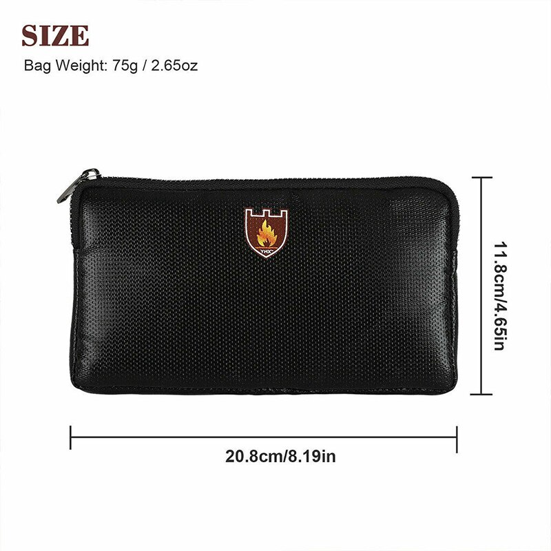 Fireproof Document Bag Fire Resistant Zipper Sewing Thread Improved Silicone Coated Fiberglass Black Waterproof Document Bag