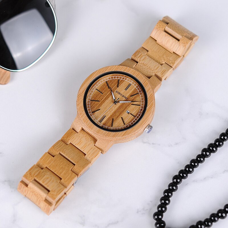 Bobo bird herenhorloges voor heren, bamboe houten horloges voor heren met roestvrijstalen sluiting, quartz relogio in doos