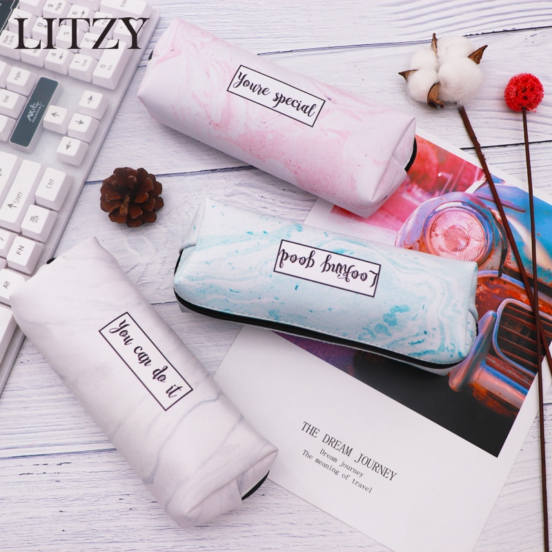 Marmer Etui School Leuke Potlood Gevallen Voor Meisjes Jongen Kawaii Lederen Grote Pen Tas Pencilcase Zakje School Briefpapier