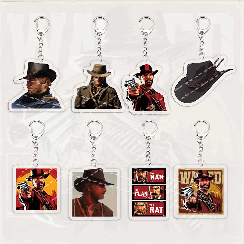 Red Dead Redemption 2 Keychain for Accessories Bag Acrylic RDR2 Arthur Morgan KeyRing Pendant Chains Accessories Fans