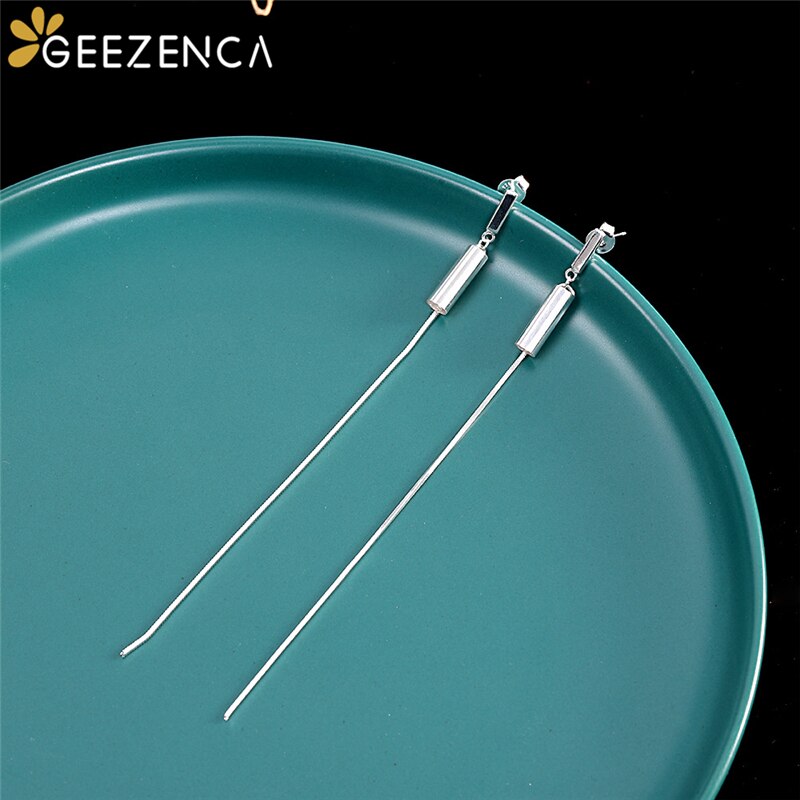 925 Sterling Silver Geometric Hyperbole Long Dangle Stud Earring Fine Jewelry for Women Simple Trendy Earrings Party