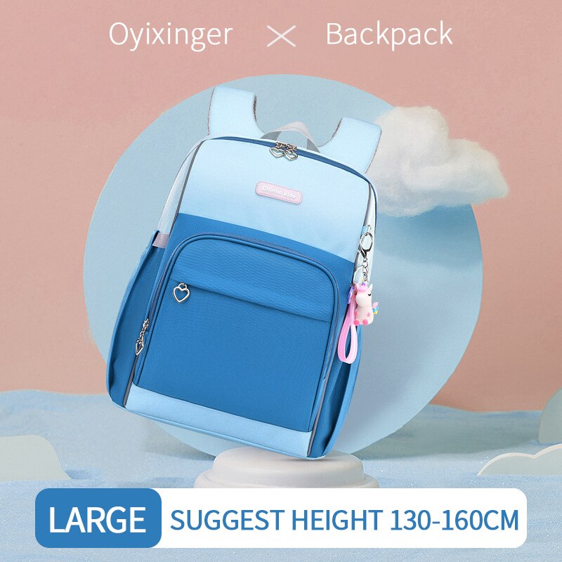 OYIXINGER Nylon Rucksack Atmungs Schul Für Primäbetreffend Studenten freundlicher Wasserdichte Junge Für Teenager Mädchen Patchwork Rucksack: groß Blau