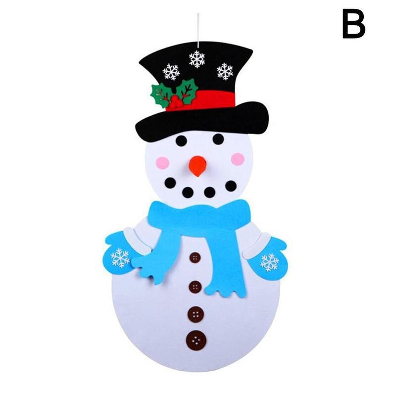 Jul diy filt snemand dør væg hængende kit juledekoration ornamenter håndlavet dør væg hængende filt snemand til børn: Blå