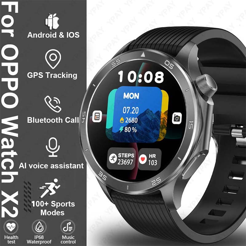 2025 New For Original OPPO Watch X2 Men GPS Smart Watch 1.53inch AMOLED IP68 Waterproof Bluetooth Call 100+ Sports Modes Watch: Branco