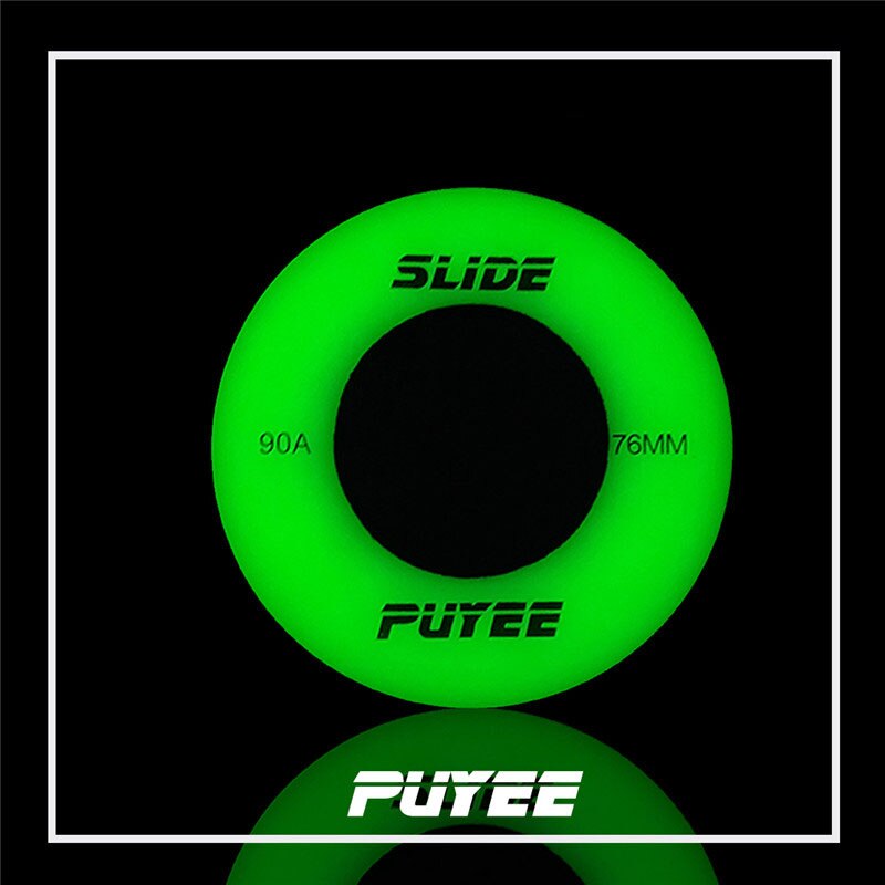 Rueda de patinaje flourirescent original PUYEE, 72 76 80mm, azul 90A, pegamento flash brillante, ruedas luminosas para patines deslizantes: green / 76mm