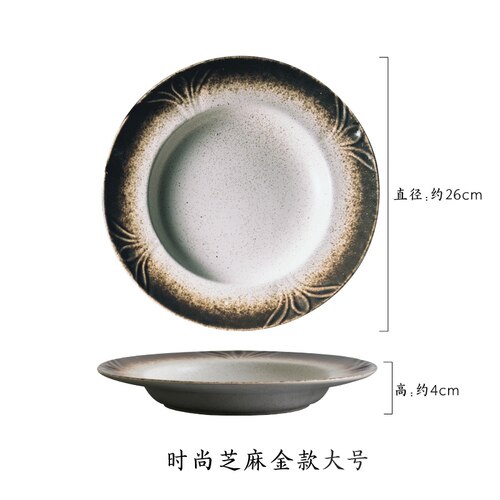 Soup Plate Deep Bowl Vegetable Wide Side Ceramic Round Plate Japanese-style Restaurant Dish Household Cutlery Set Hotel Dish: a4  26x4cm