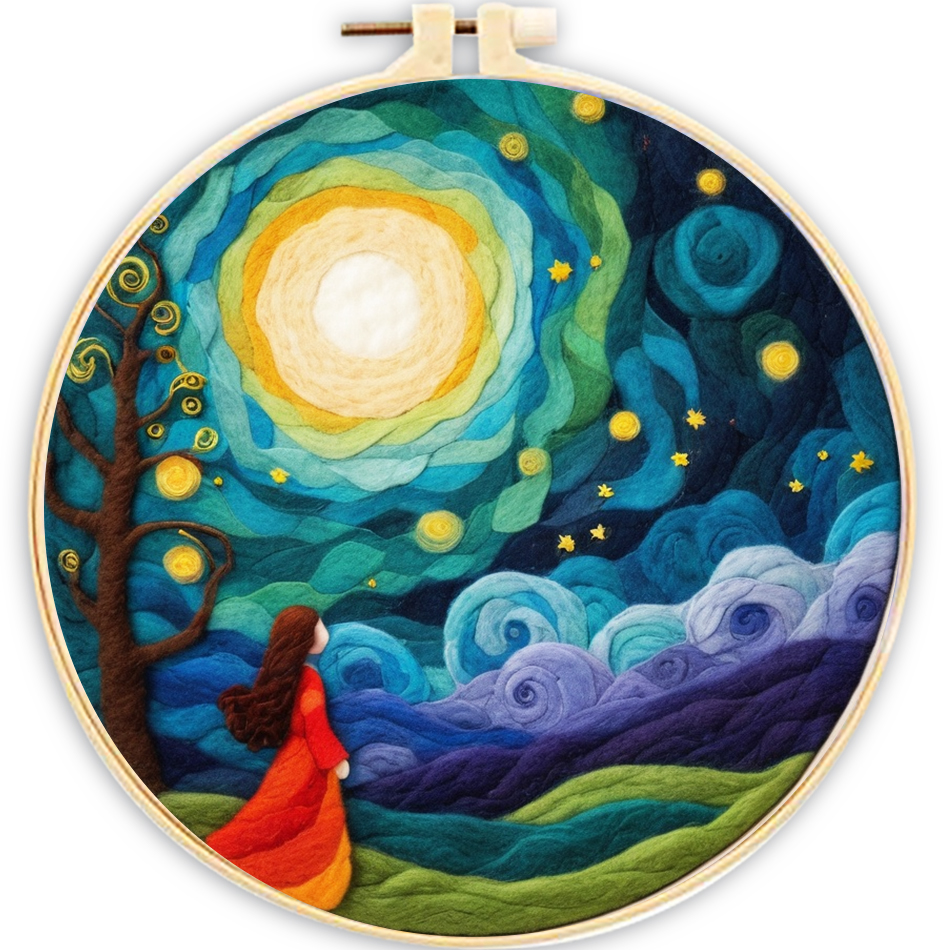 CHENISTORY-Kits de pintura de fieltro con aguja para principiantes, Kit de iniciación de fieltro con aguja de lana DIY, paisaje de montaña, decoración del hogar, arte artesanal: Borgoña