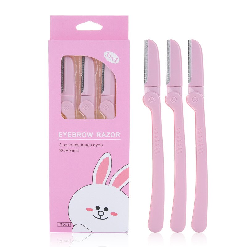 Eldridge 3Pcs/Set Pink Eyebrow Trimmer Armpit Hair Razor Beauty Face Eyebrow Shaver Stainless Steel Blades Makeup Tools: Pink