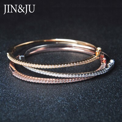 Beautyful Gold Farbe Zirkonia Armreifen Rose Gold Farbe Armbänder Silber Farbe Armreif Schmuck Für Frauen Geburtstag: 3 Stck bunt