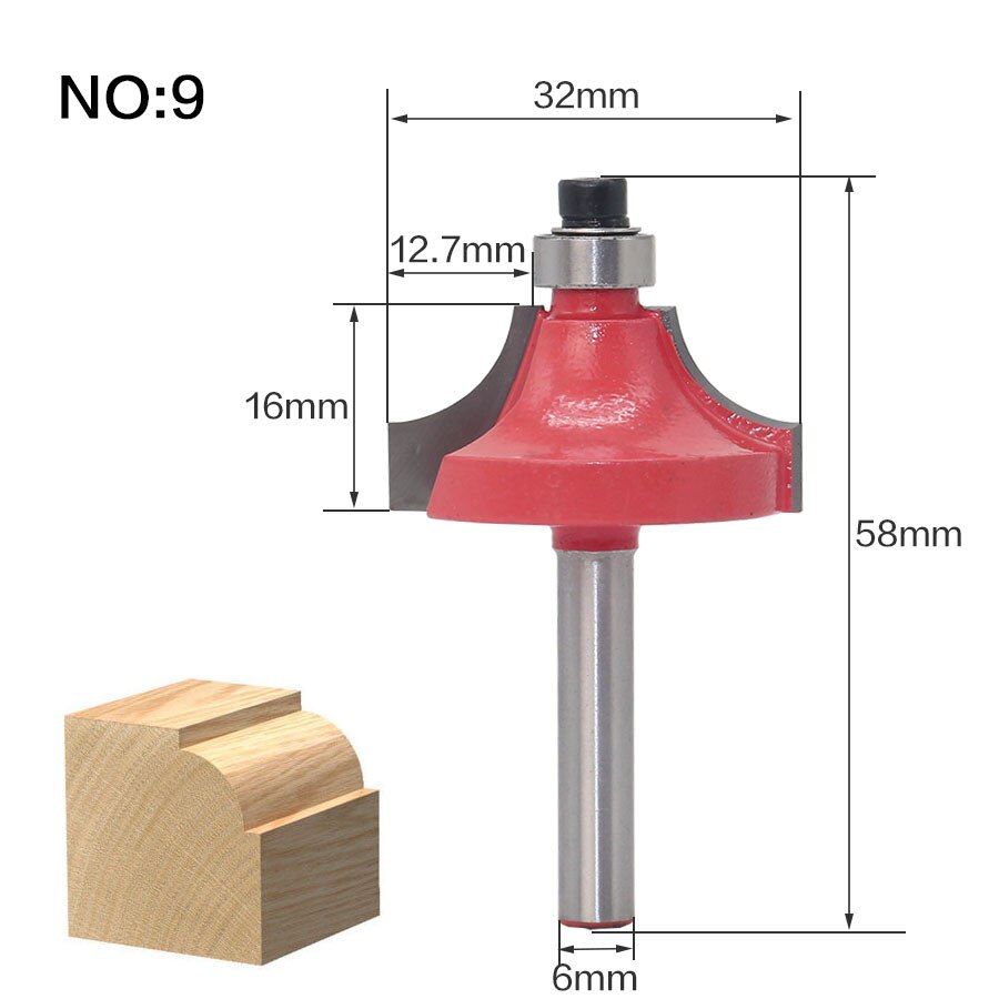 1 pc 6mm Schacht Klassieke Hoek Ronde Inham Doos Frezen C3 Carbide Reiniging Flush Trim Hout Router Bit straight End Mills