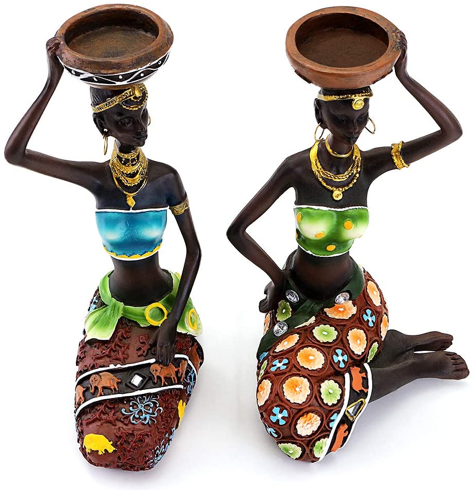 2 pakke afrikanske figurer ,8.5 "kvinder dekorative skulpturer lysestage centerpieces til spisebord tribal lady statue til