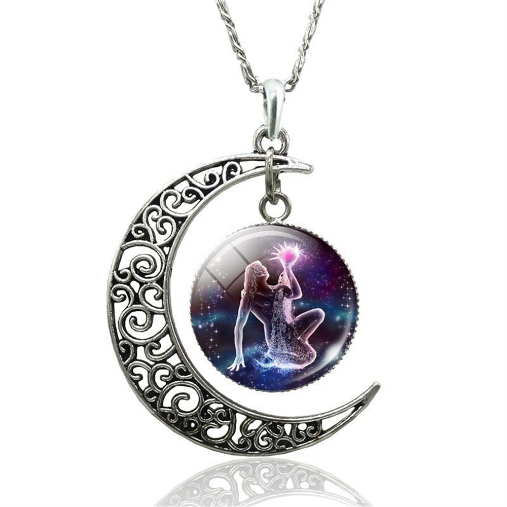 Collar de 12 constelaciones de astrología y horóscopo, colgante de cristal de Luna, collar del zodiaco para mujeres y hombres, de joyería de cumpleaños: Color amarillo dorado claro