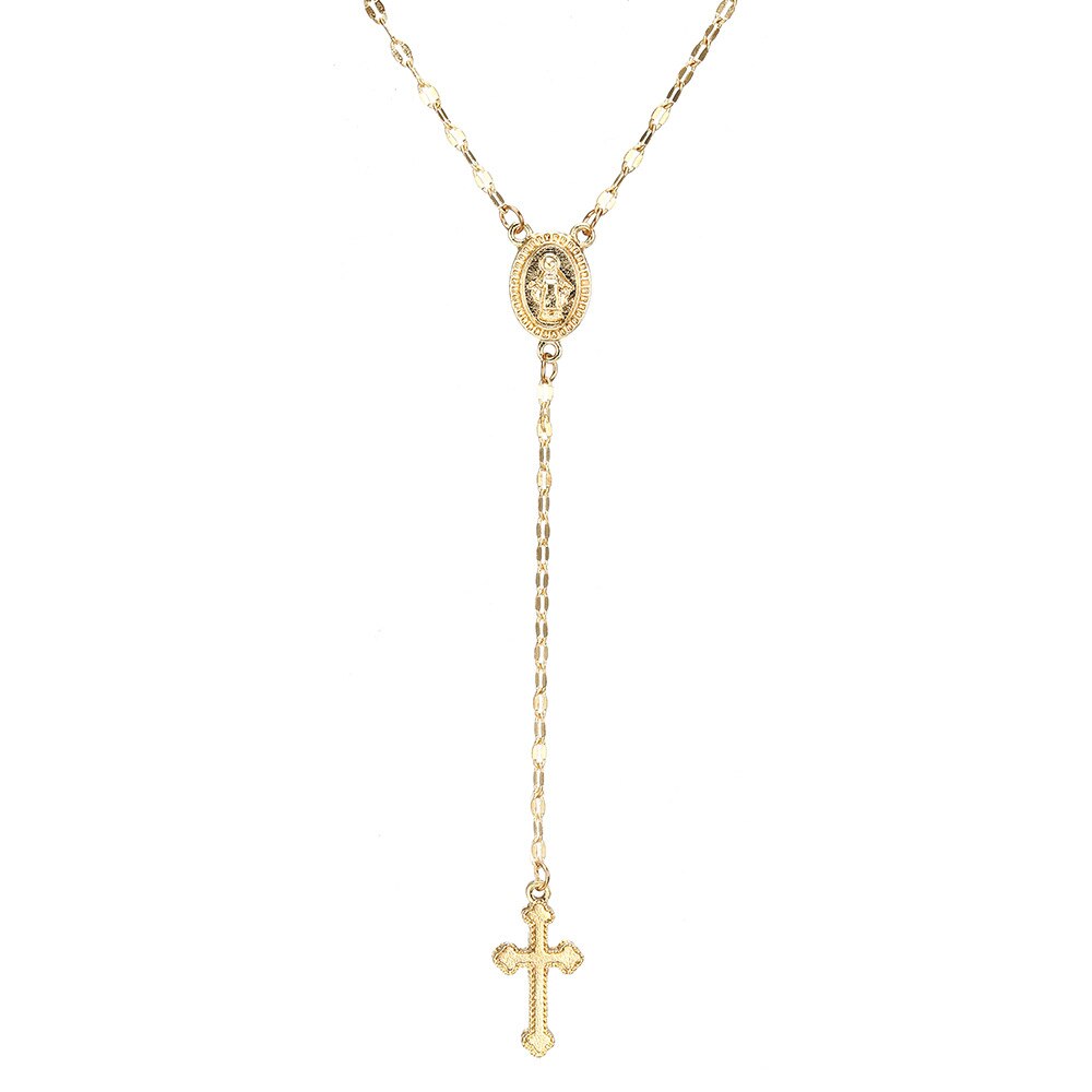 Cruz pingente colar para mulher longa imitação de corrente rosário madonna moeda colares pingentes jóias religiosas