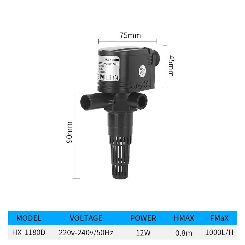 3 In 1 Aquarium Multifunctionele Dompelpomp Watercirculatie Filter Zuurstof Pomp Dompelpomp Siervissen: 12W