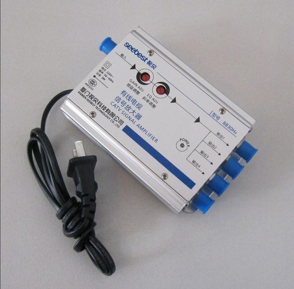 AC 220V enchufe de la UE 30db Cable ajustable 45-860MHz 2W TV amplificador de señal 1 en 4 amplificador CATV