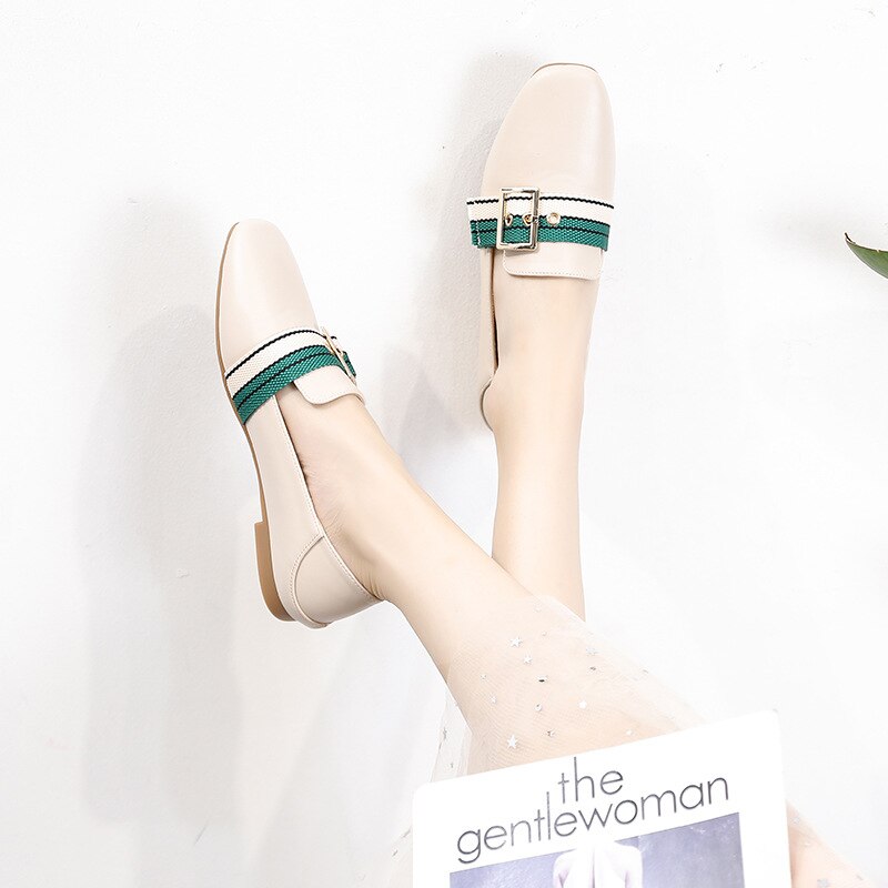 Chique platte loafers grote maat 43 dames casual schoenen gestreepte canvas-gesp dames kantoor schoenen instappers comfortabele dames bootschoenen