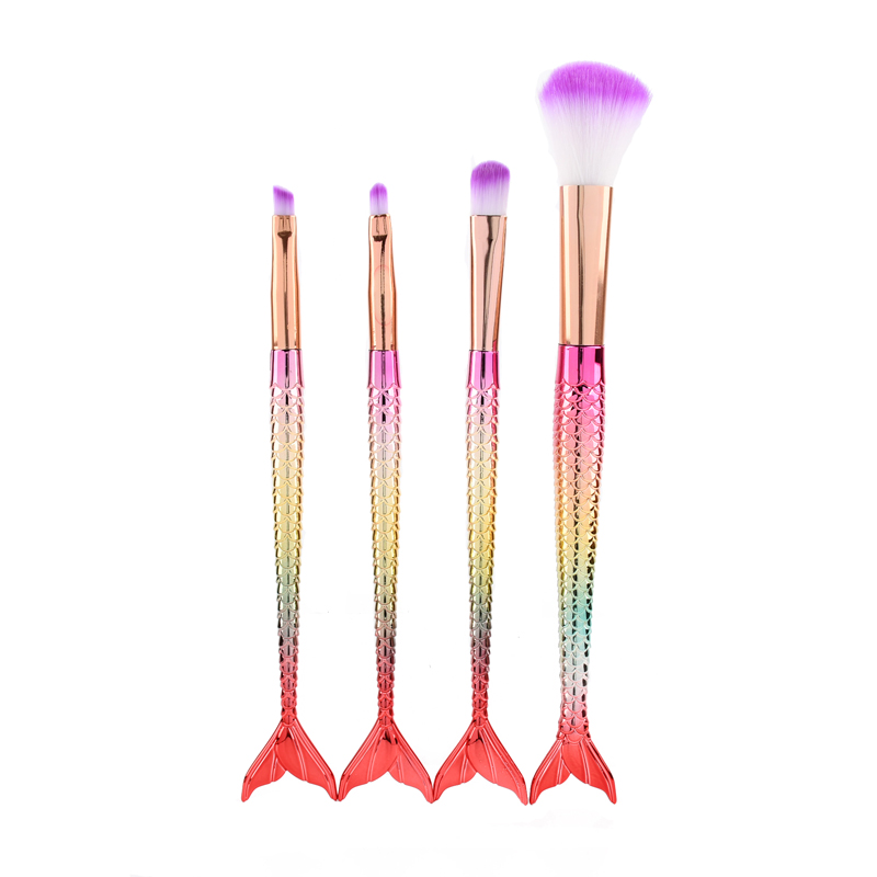 Karsyngirl-brocha de maquillaje de sirena, traje de cuatro piezas, fibra colorida, pelo suave, polvo suelto, herramientas de maquillaje de belleza