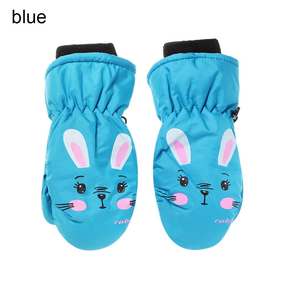 Gants de Ski antidérapants pour enfants de 0 à 5 ans, moufles de sport épaisses et chaudes avec dessin animé lapin, imperméables et mignonnes pour l&#39;hiver en plein air: blue