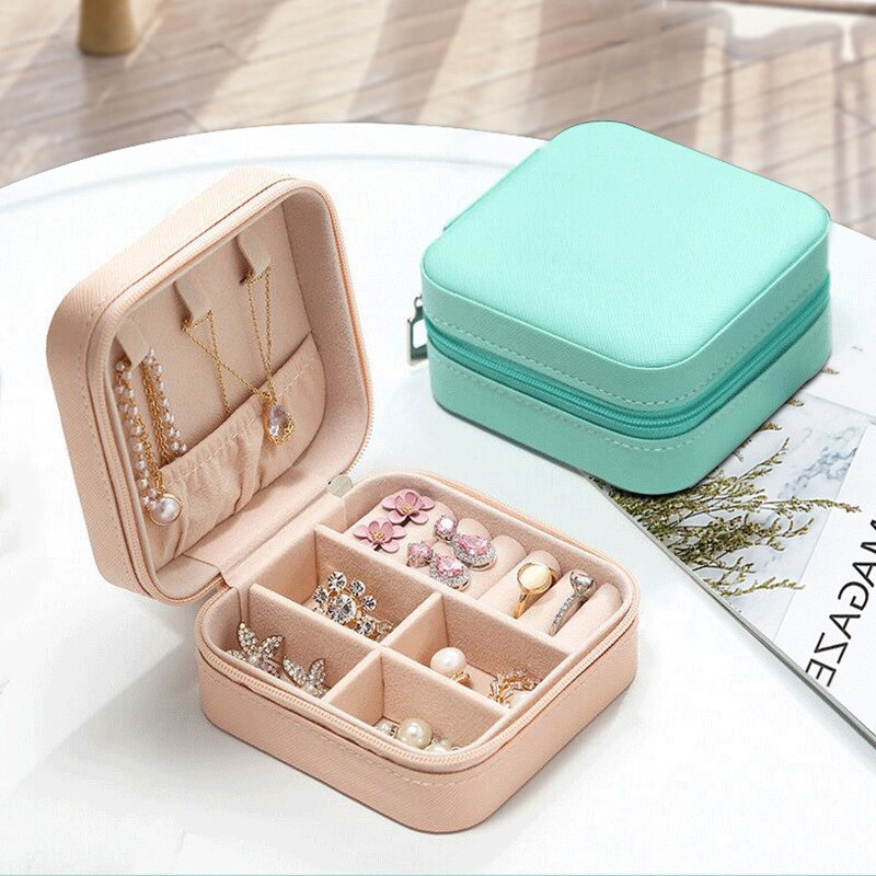 Portable Jewelry Storage Box For Earrings Necklace Ring Button Leather Display Travel Jewelry Case Joyeros Organizador De Joyas