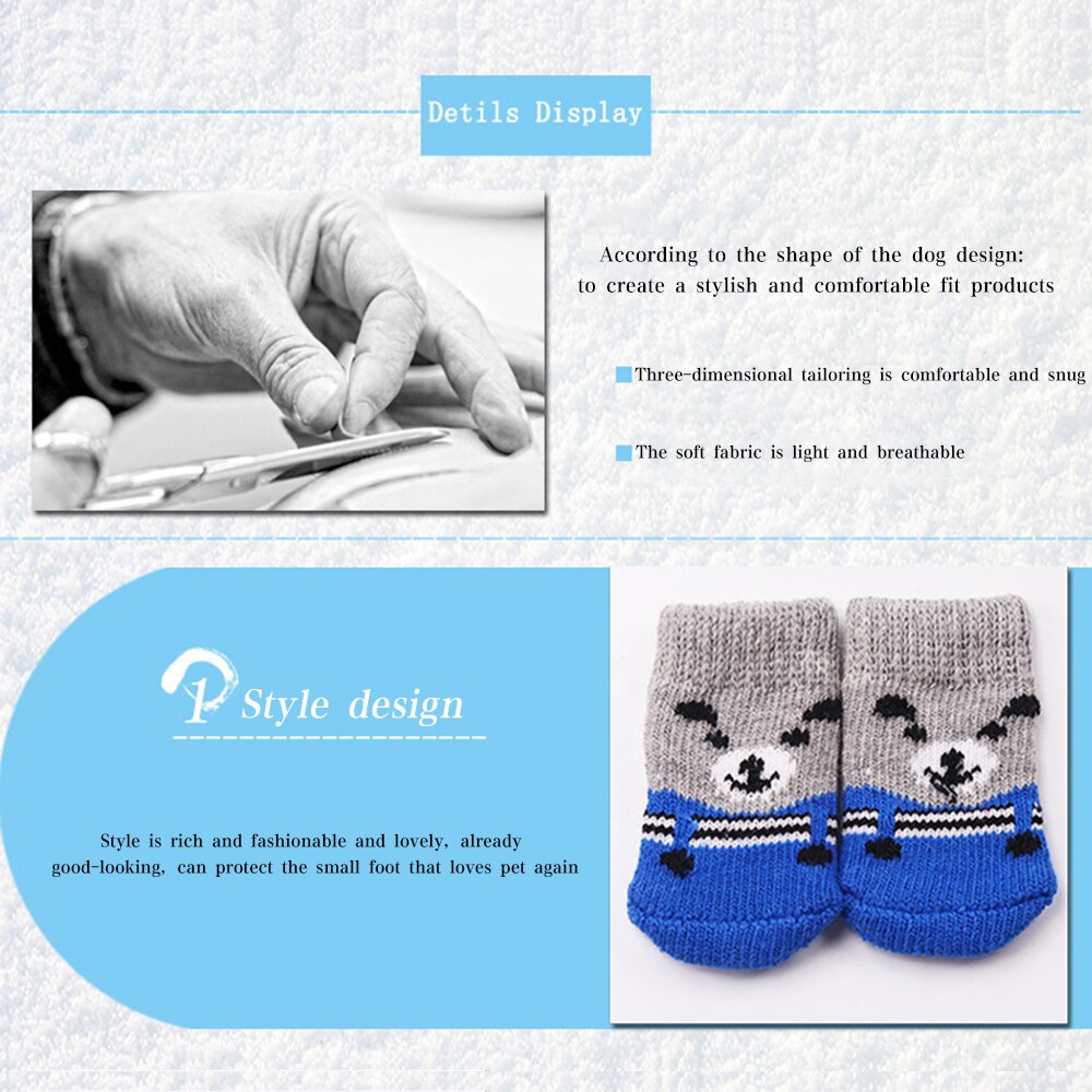 4Pcs Cute Cartoon Pet Socks Dogs Pet Knits Socks Anti Slip Skid Bottom Warm Puppy Shoes Are Soft And Breathable