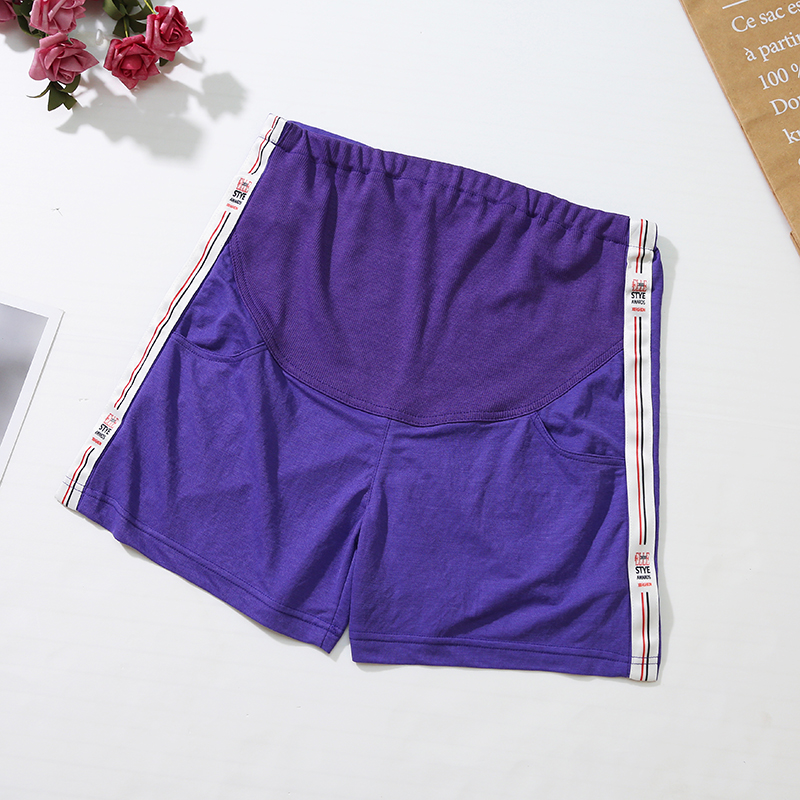 Sommar gravidbyxor sport elastiska magshorts byxor kläder för gravida kvinnor justerbara byxor med hög midja  c872: Blå / M