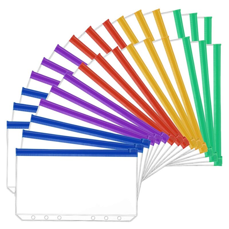 24 Pièces Pochettes Classeur A5 6 Trous à Fermeture Zip - Plastique Transparent Multicolores