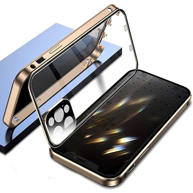Privacy Protection Metal Double Sided Glass Case For iPhone 13Mini 16 15 13 12 14 Pro Max Lens Protection Double Snap Lock Cover