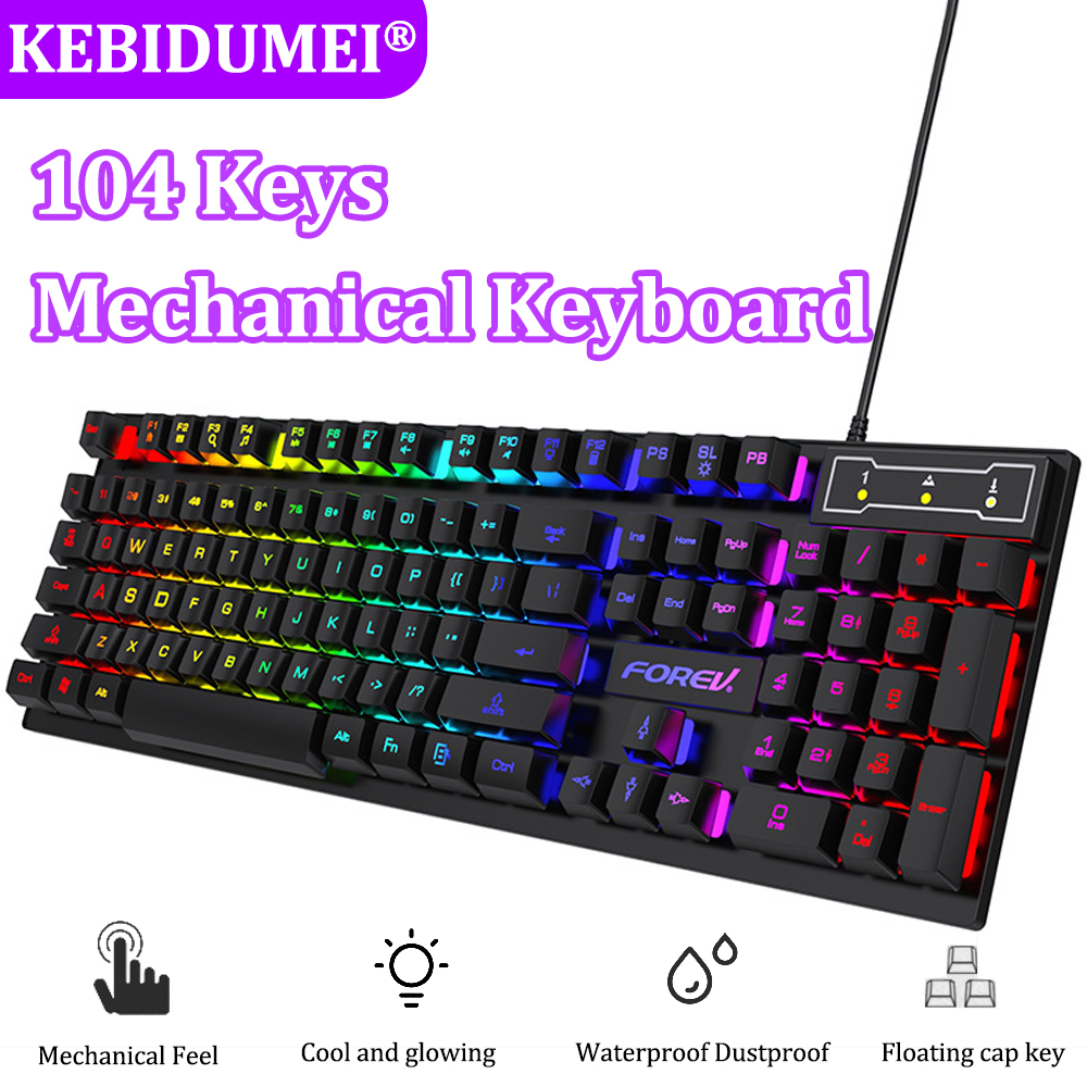 Wired Gaming Keyboard Mechanical Keyboard Floating Button 104 Keys Backlit RGB Keyboard for Windows Laptops Computer